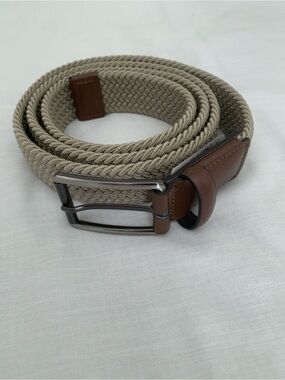 Grand Slam Mens Braided Stretch Golf Belt 44 NWT Khaki Beige Tan Leather Trim